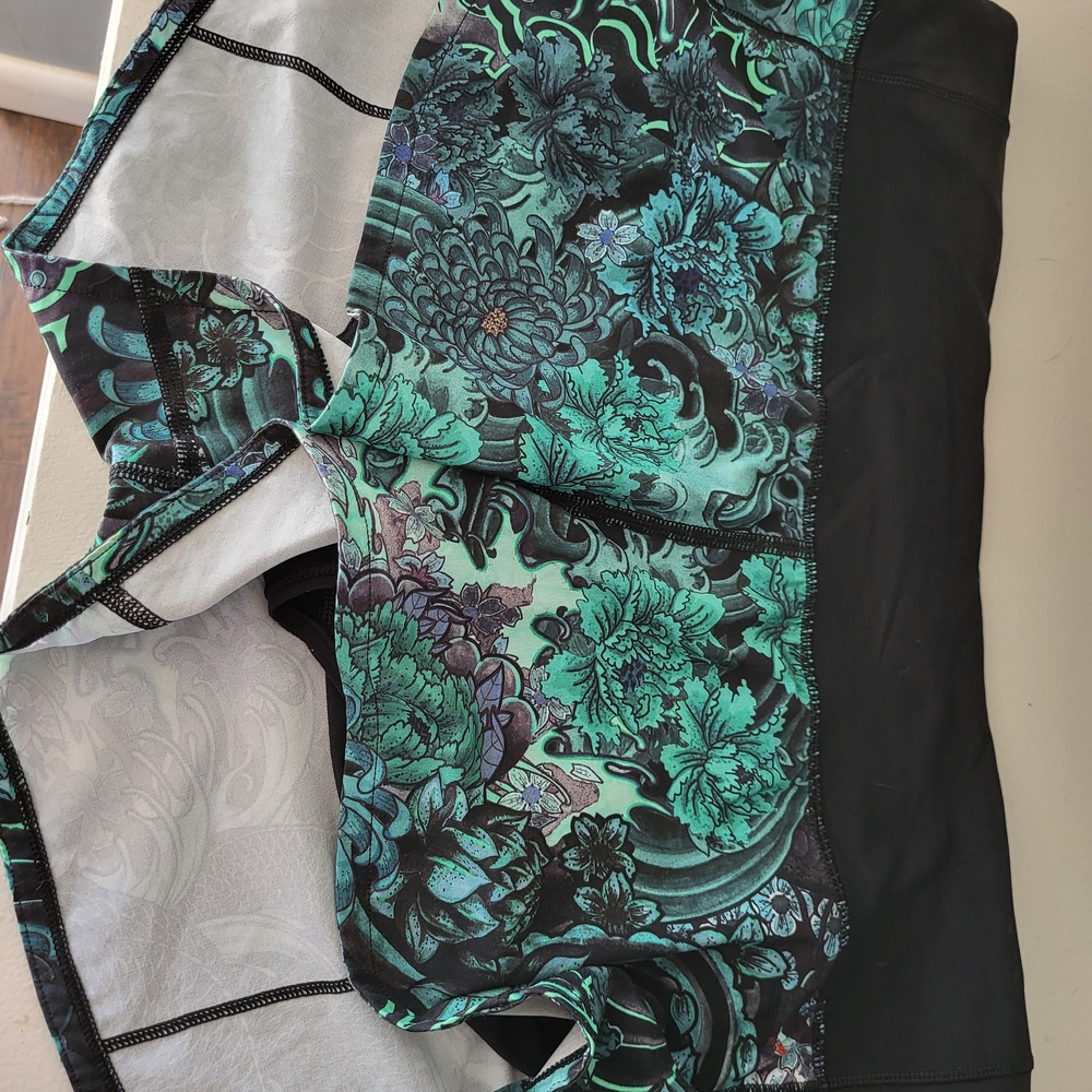 lululemon athletica Black and Green Floral Athletic Shorts